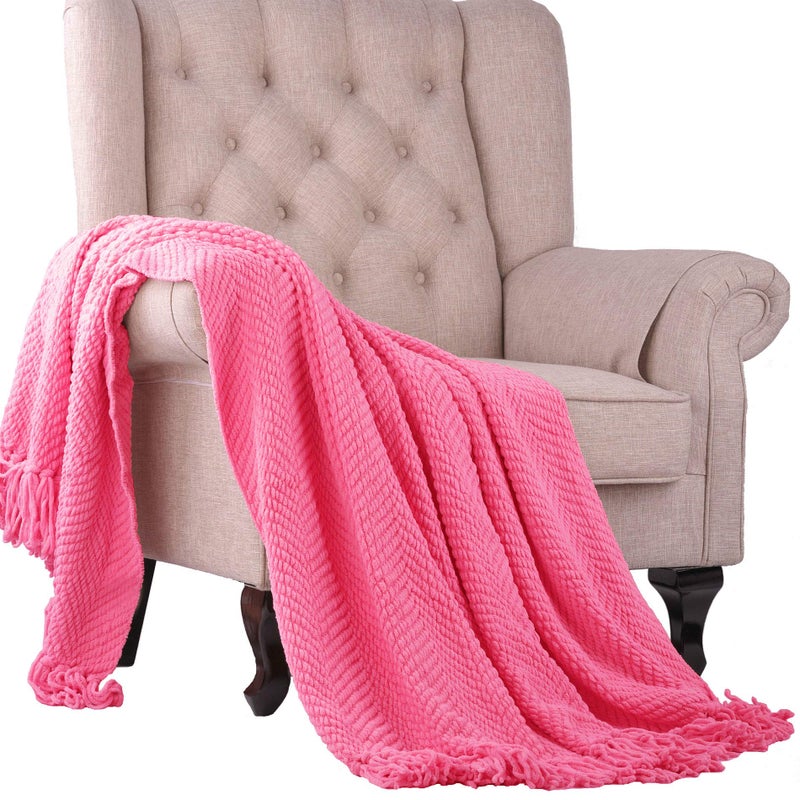 Home Soft Things Pink Throw Blanket Knitted Tweed Throw 50'' x 60'', Camellia Rose, Super Soft Cozy Warm Comfortable Breathable Throw for Living Room Chair Couch Bed Sofa Bedroom Home DÃ©cor - Image 4